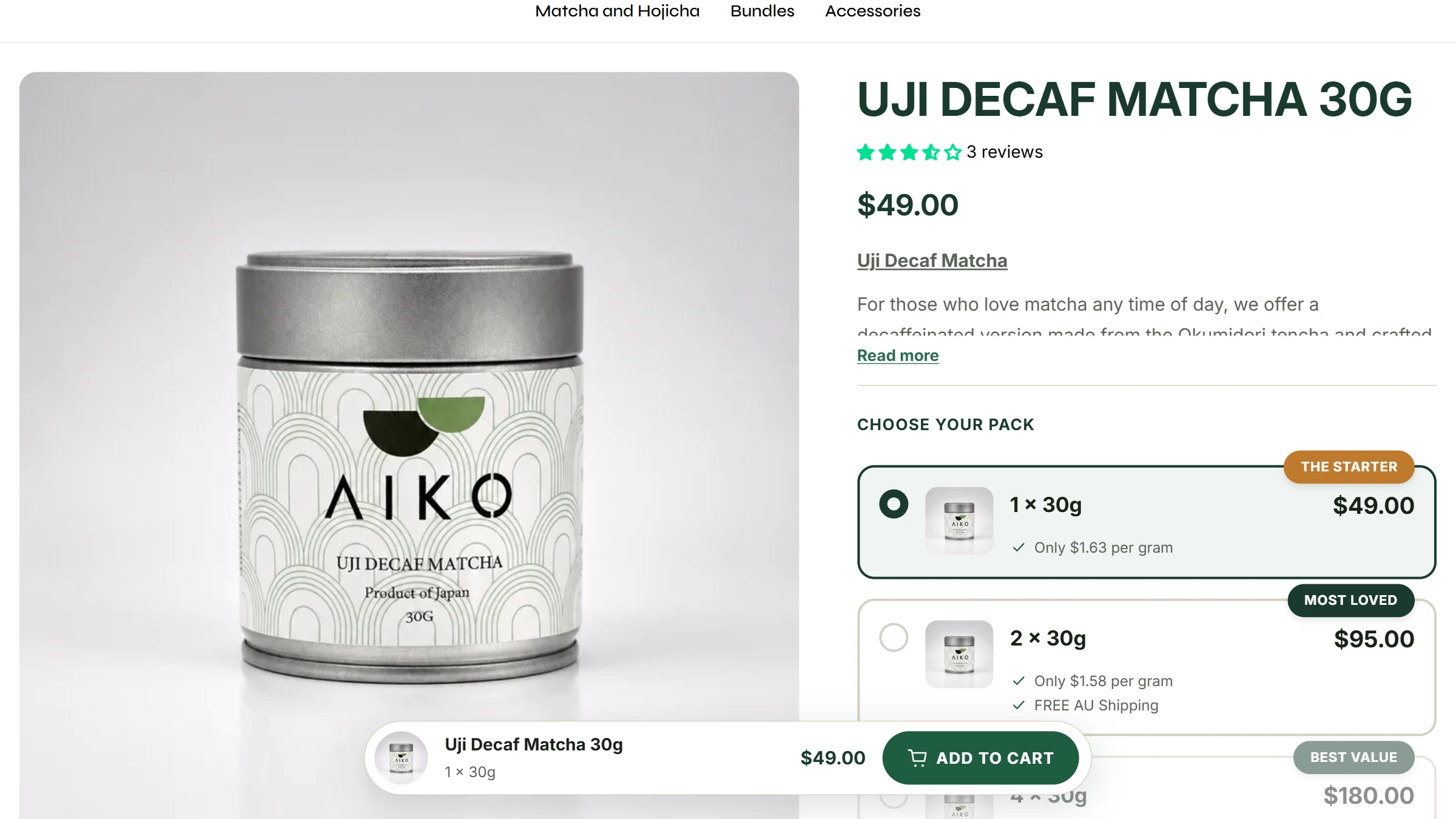 Aiko Matcha Shopify store
